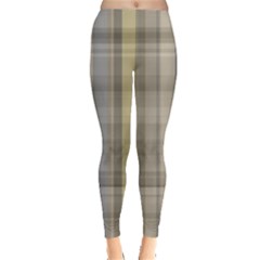 Beige Tan Madras Plaid Leggings  by SpinnyChairDesigns