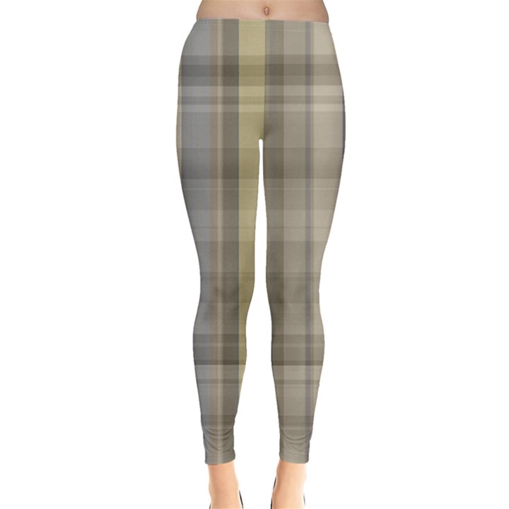 Beige Tan Madras Plaid Leggings 