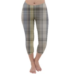 Beige Tan Madras Plaid Capri Winter Leggings  by SpinnyChairDesigns