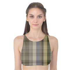 Beige Tan Madras Plaid Tank Bikini Top by SpinnyChairDesigns