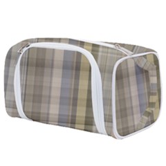 Beige Tan Madras Plaid Toiletries Pouch by SpinnyChairDesigns