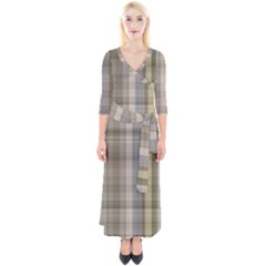 Beige Tan Madras Plaid Quarter Sleeve Wrap Maxi Dress by SpinnyChairDesigns