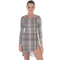 Beige Tan Madras Plaid Asymmetric Cut-Out Shift Dress View1