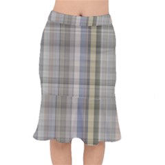 Beige Tan Madras Plaid Short Mermaid Skirt by SpinnyChairDesigns