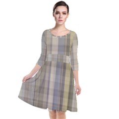 Beige Tan Madras Plaid Quarter Sleeve Waist Band Dress by SpinnyChairDesigns