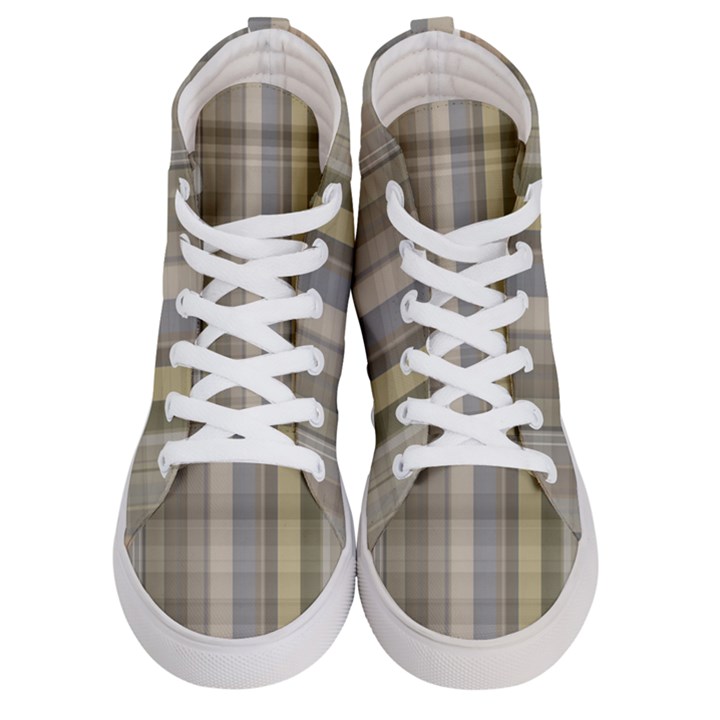 Beige Tan Madras Plaid Men s Hi-Top Skate Sneakers