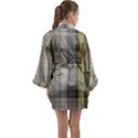 Beige Tan Madras Plaid Long Sleeve Satin Kimono View2