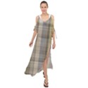 Beige Tan Madras Plaid Maxi Chiffon Cover Up Dress View1