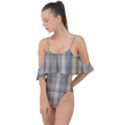 Beige Tan Madras Plaid Drape Piece Swimsuit View1