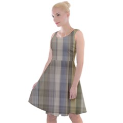 Beige Tan Madras Plaid Knee Length Skater Dress by SpinnyChairDesigns