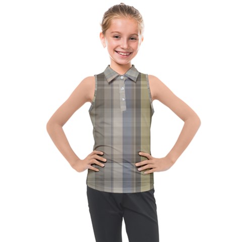 Beige Tan Madras Plaid Kids  Sleeveless Polo Tee by SpinnyChairDesigns