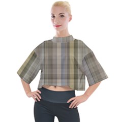 Beige Tan Madras Plaid Mock Neck Tee by SpinnyChairDesigns