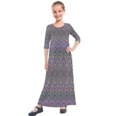 Boho Hearts And Flowers Kids  Quarter Sleeve Maxi Dress by SpinnyChairDesigns