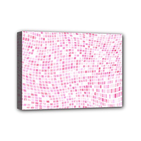 Pink And White Checkered Mini Canvas 7  X 5  (stretched) by SpinnyChairDesigns