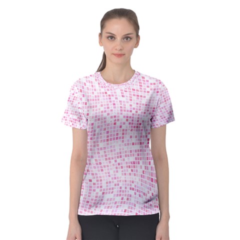 Pink And White Checkered Women s Sport Mesh Tee by SpinnyChairDesigns