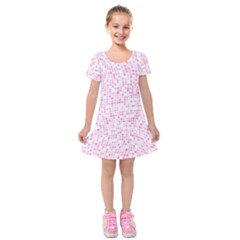 Pink And White Checkered Kids  Short Sleeve Velvet Dress