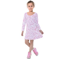 Pink And White Checkered Kids  Long Sleeve Velvet Dress