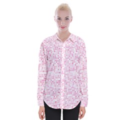 Pink And White Checkered Womens Long Sleeve Shirt