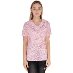 Pink And White Checkered Women s V-neck Scrub Top by SpinnyChairDesigns