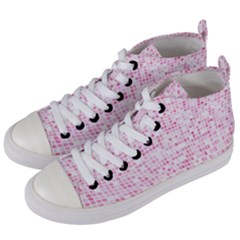 Pink And White Checkered Women s Mid-top Canvas Sneakers by SpinnyChairDesigns