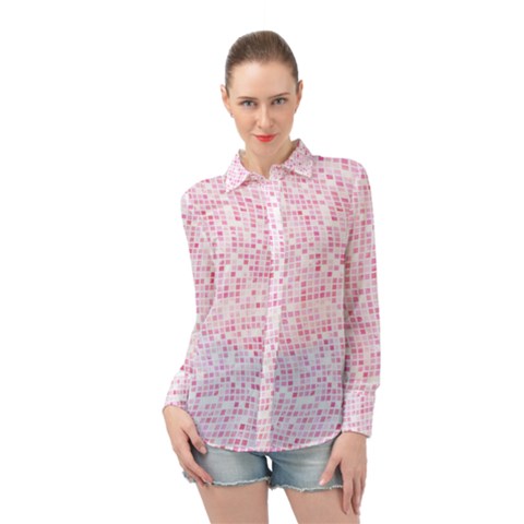 Pink And White Checkered Long Sleeve Chiffon Shirt by SpinnyChairDesigns