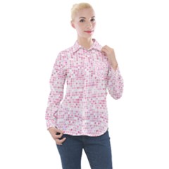 Pink And White Checkered Women s Long Sleeve Pocket Shirt