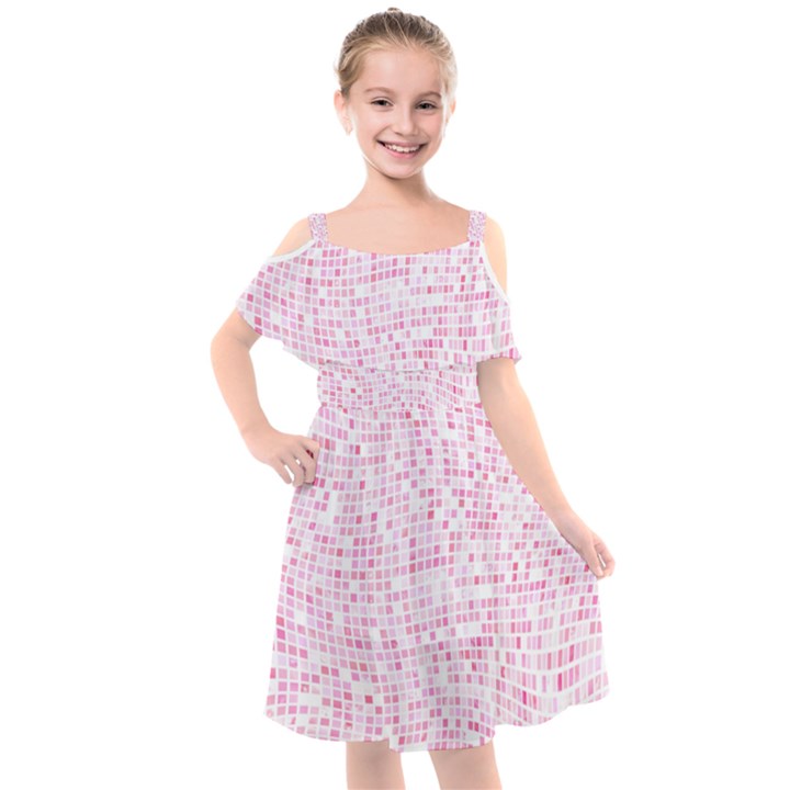 Pink and White Checkered Kids  Cut Out Shoulders Chiffon Dress