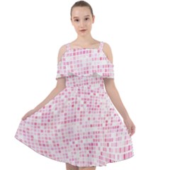 Pink And White Checkered Cut Out Shoulders Chiffon Dress