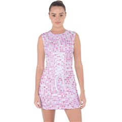 Pink And White Checkered Lace Up Front Bodycon Dress by SpinnyChairDesigns