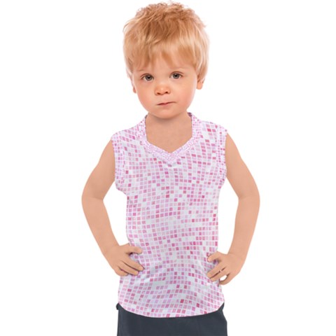 Pink And White Checkered Kids  Sport Tank Top by SpinnyChairDesigns