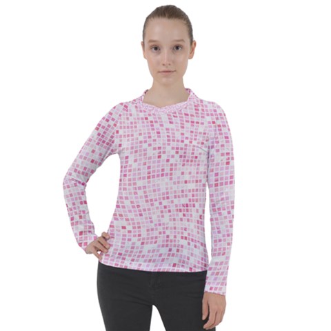 Pink And White Checkered Women s Pique Long Sleeve Tee by SpinnyChairDesigns