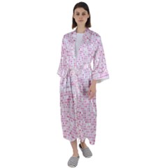 Pink And White Checkered Maxi Satin Kimono by SpinnyChairDesigns