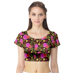 Background Rose Wallpaper Short Sleeve Crop Top by HermanTelo