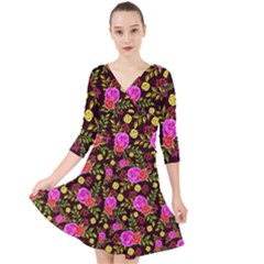 Background Rose Wallpaper Quarter Sleeve Front Wrap Dress