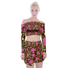 Background Rose Wallpaper Off Shoulder Top With Mini Skirt Set by HermanTelo