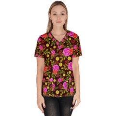 Background Rose Wallpaper Women s V-neck Scrub Top by HermanTelo