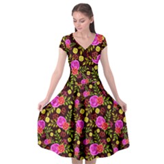 Background Rose Wallpaper Cap Sleeve Wrap Front Dress