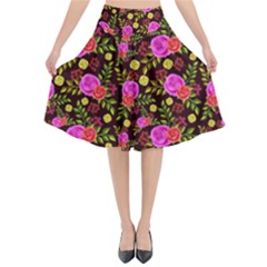 Background Rose Wallpaper Flared Midi Skirt