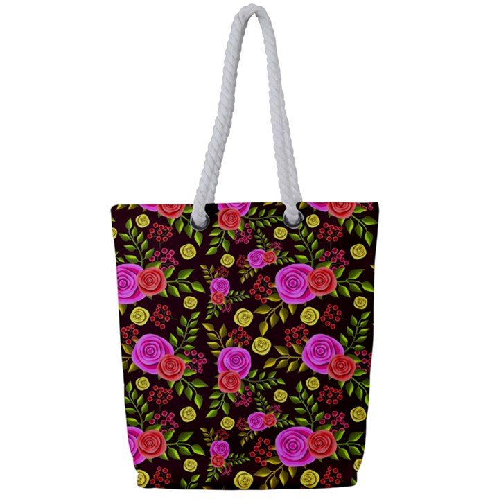 Background Rose Wallpaper Full Print Rope Handle Tote (Small)