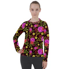 Background Rose Wallpaper Women s Pique Long Sleeve Tee