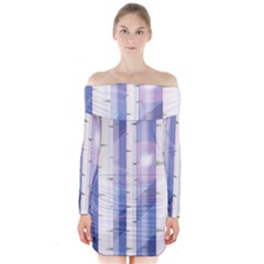 Birch Tree Forest Digital Long Sleeve Off Shoulder Dress by Mariart