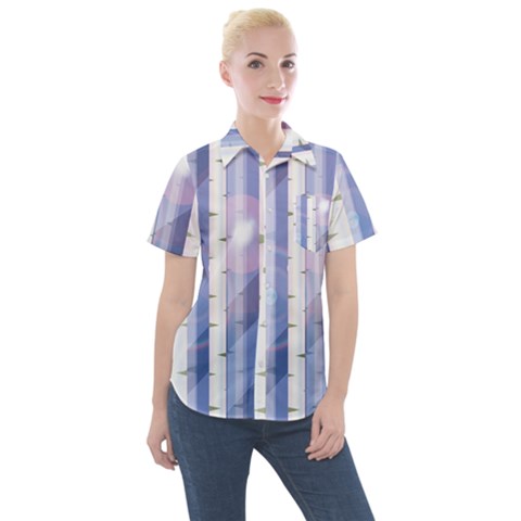 Birch Tree Forest Digital Women s Short Sleeve Pocket Shirt by Mariart