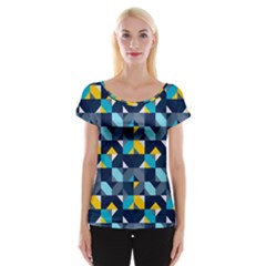 Geometric Hypnotic Shapes Cap Sleeve Top by tmsartbazaar