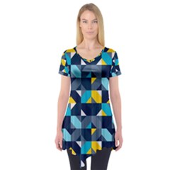 Geometric Hypnotic Shapes Short Sleeve Tunic  by tmsartbazaar