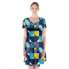 Geometric Hypnotic Shapes Short Sleeve V-neck Flare Dress by tmsartbazaar