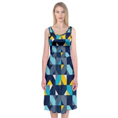 Geometric Hypnotic Shapes Midi Sleeveless Dress by tmsartbazaar