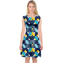 Geometric Hypnotic Shapes Capsleeve Midi Dress by tmsartbazaar