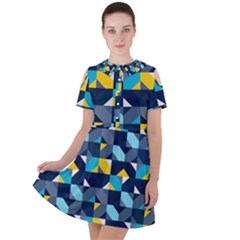 Geometric Hypnotic Shapes Short Sleeve Shoulder Cut Out Dress  by tmsartbazaar