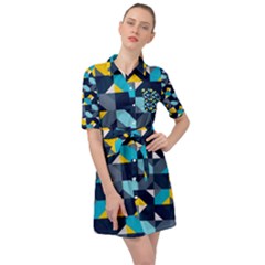 Geometric Hypnotic Shapes Belted Shirt Dress by tmsartbazaar