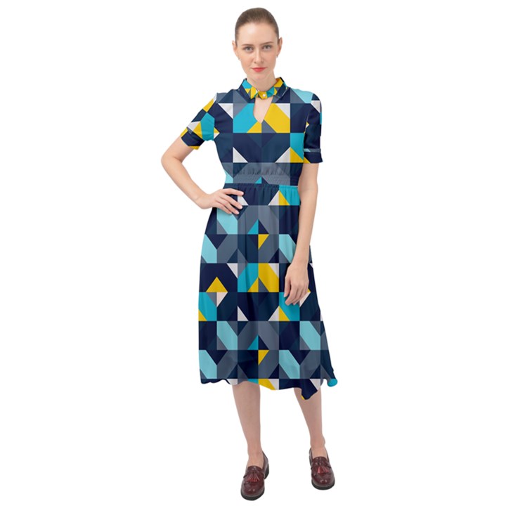 Geometric Hypnotic Shapes Keyhole Neckline Chiffon Dress